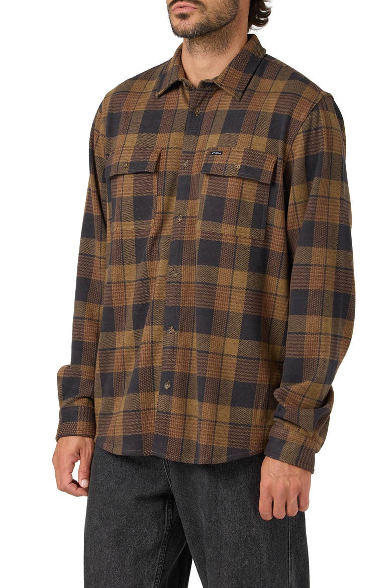 Sutton Plaid Stretch Flannel Button-Up Shirt, Alternate, color, DARK KHAKI