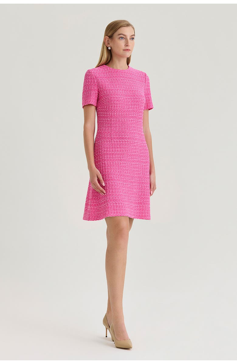 Ming Wang A-Line Tweed Texture Above-The-Knee Dress, Alternate, color, Carmine Rose/White