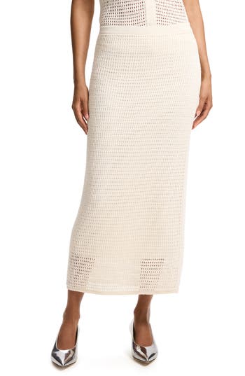 Theory Mesh Knit Midi Skirt In Bone