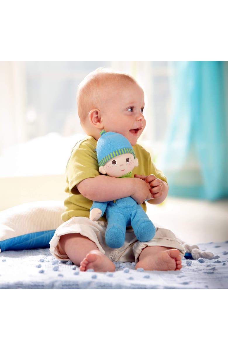 HABA Snug-Up Soft Plush Luis First Baby Doll 8" - Perfect Newborn and Infant Toy,  Ideal Boy Doll for Baby Shower Gift, Alternate, color, Blue Multi
