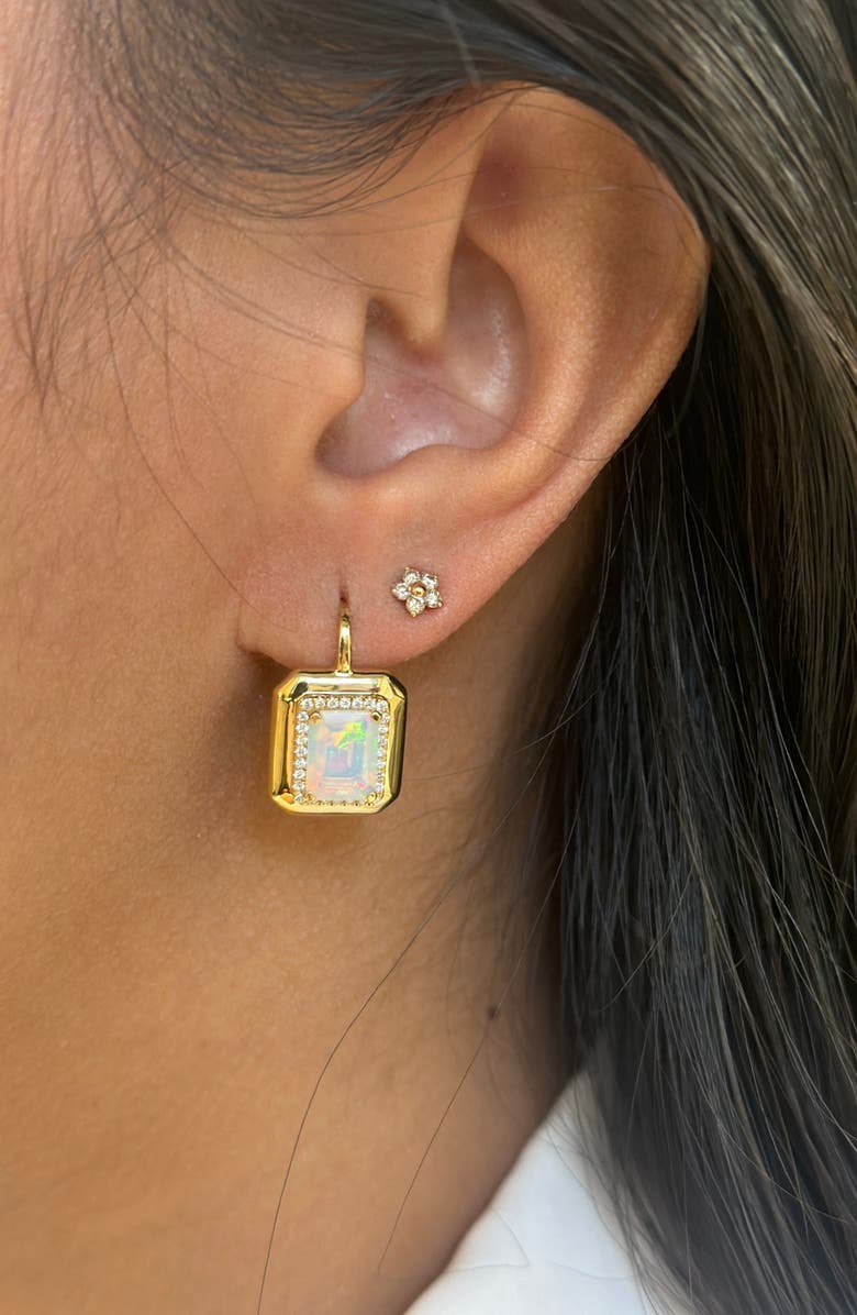 GOSHWARA Emerald Cut Opal & Diamond Drop Earrings, Alternate, color, White Opaque