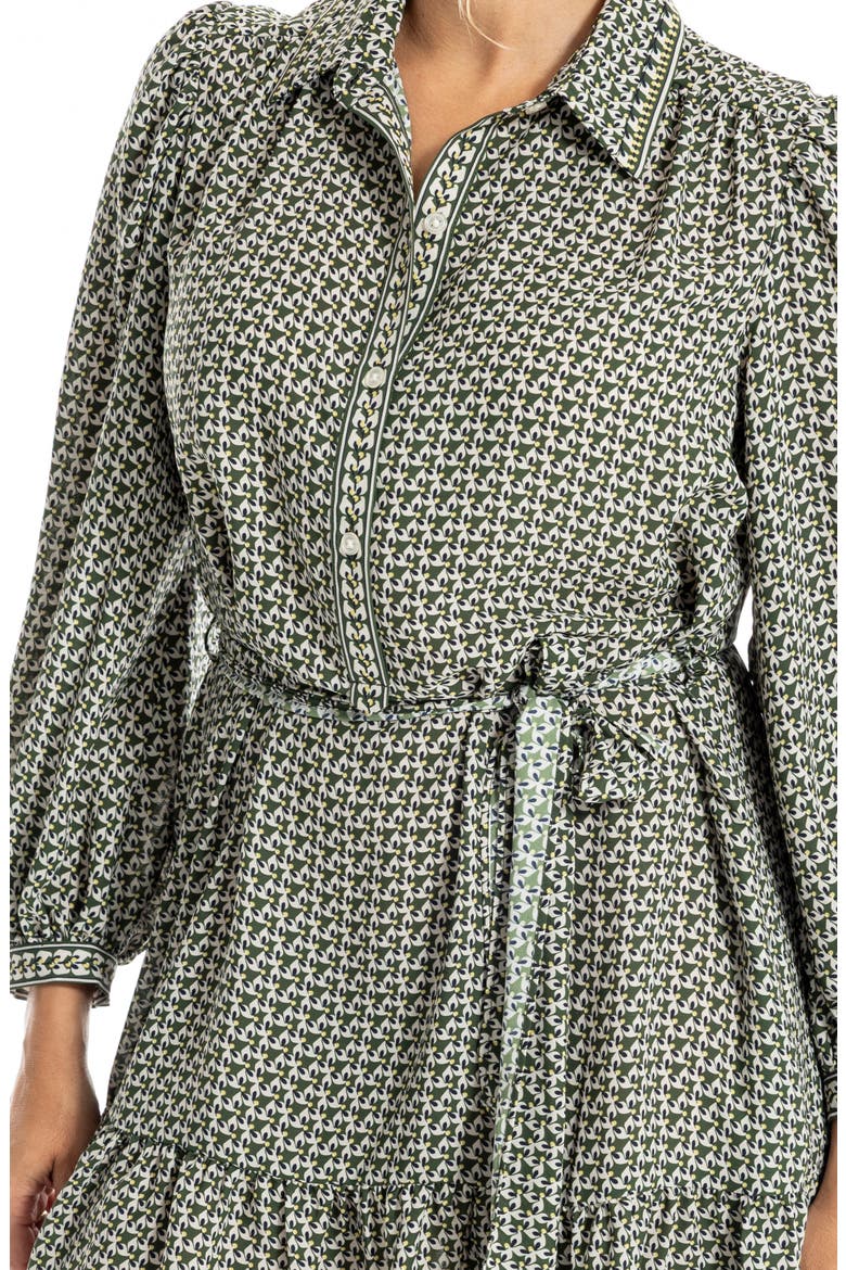 Long Sleeve Button Front Crepe Dress, Alternate, color, CYPRESS/NAVY SMALL FLUTTERS WALTZ