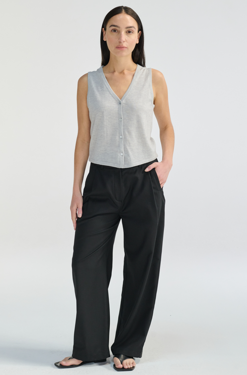 Almina Concept Knit Button Closure Vest In Grey