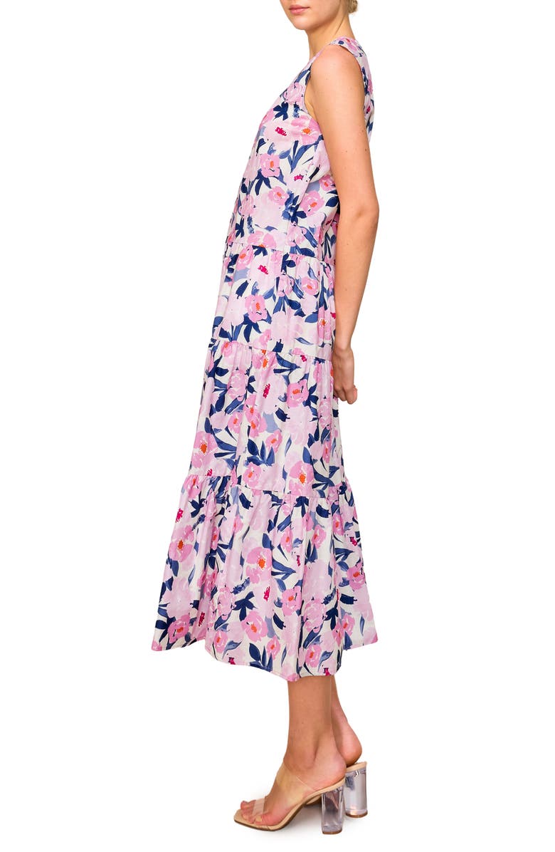 MELLODAY Floral Sleeveless Tiered Poplin Midi Dress, Alternate, color,