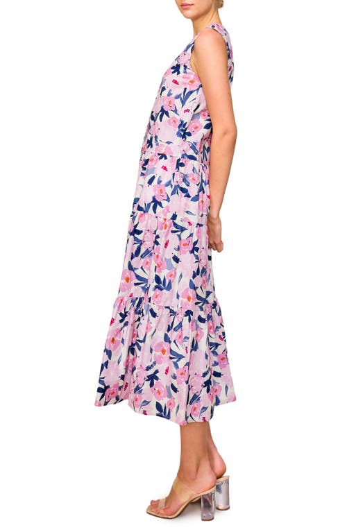Melloday Floral Sleeveless Tiered Poplin Midi Dress