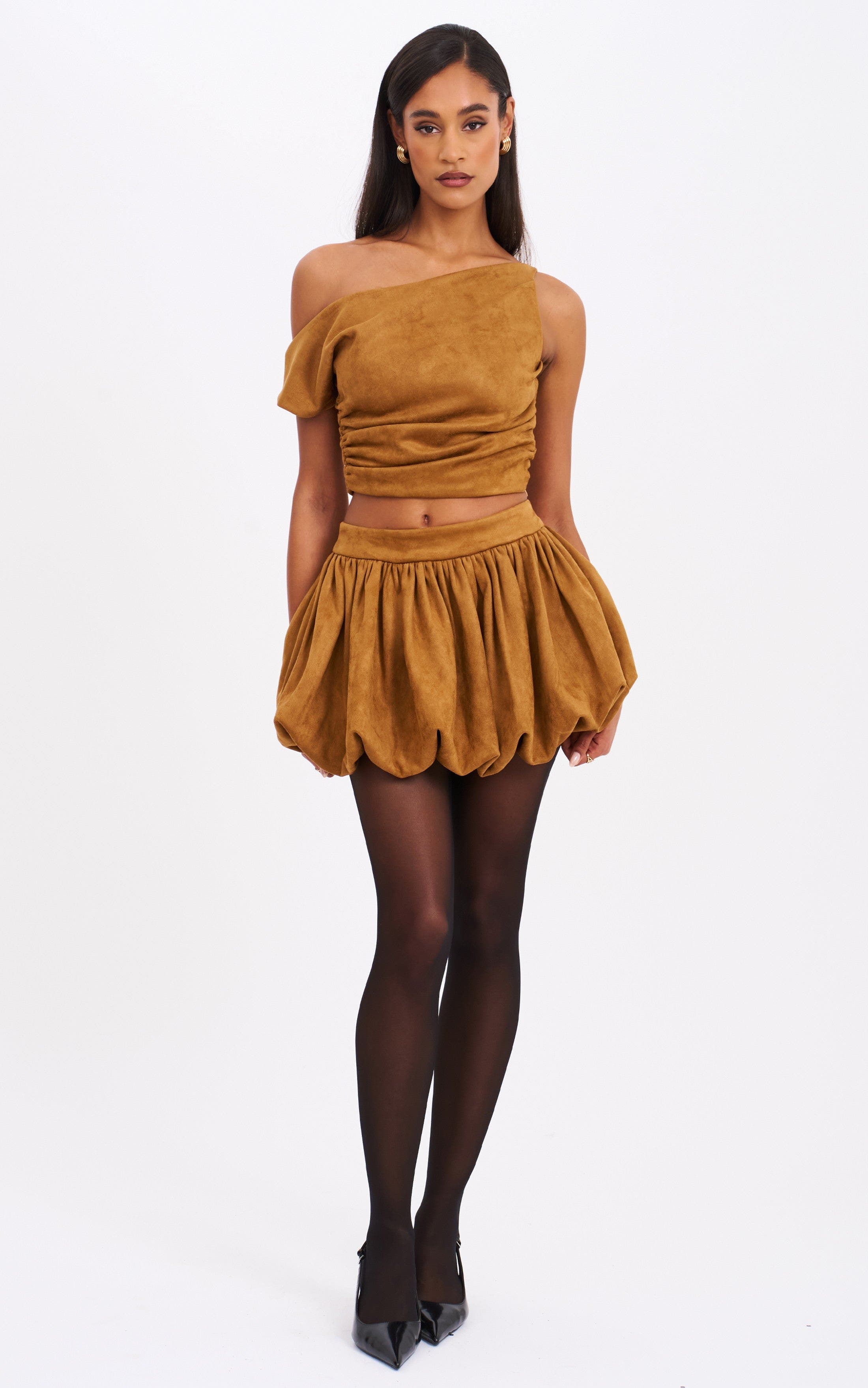 Yunna Suede Bubble Hem Skirt - image 2