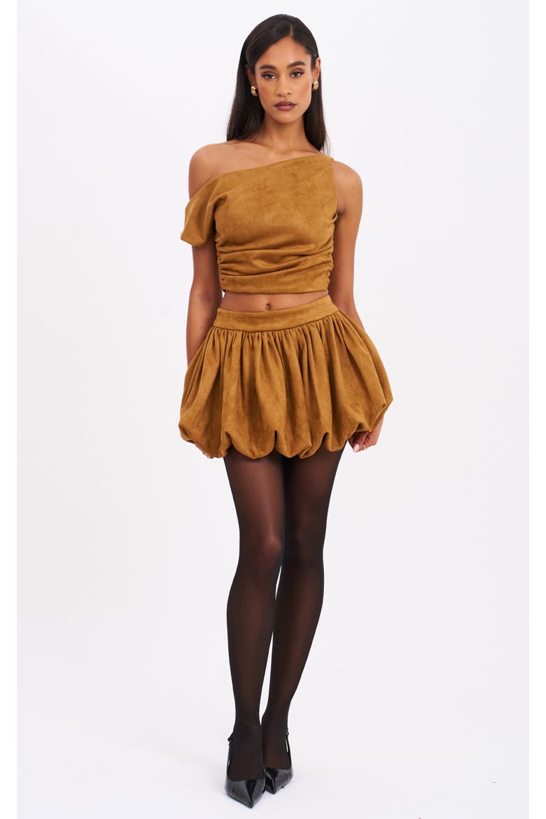 Yunna Suede Bubble Hem Skirt, Alternate, color, Brown