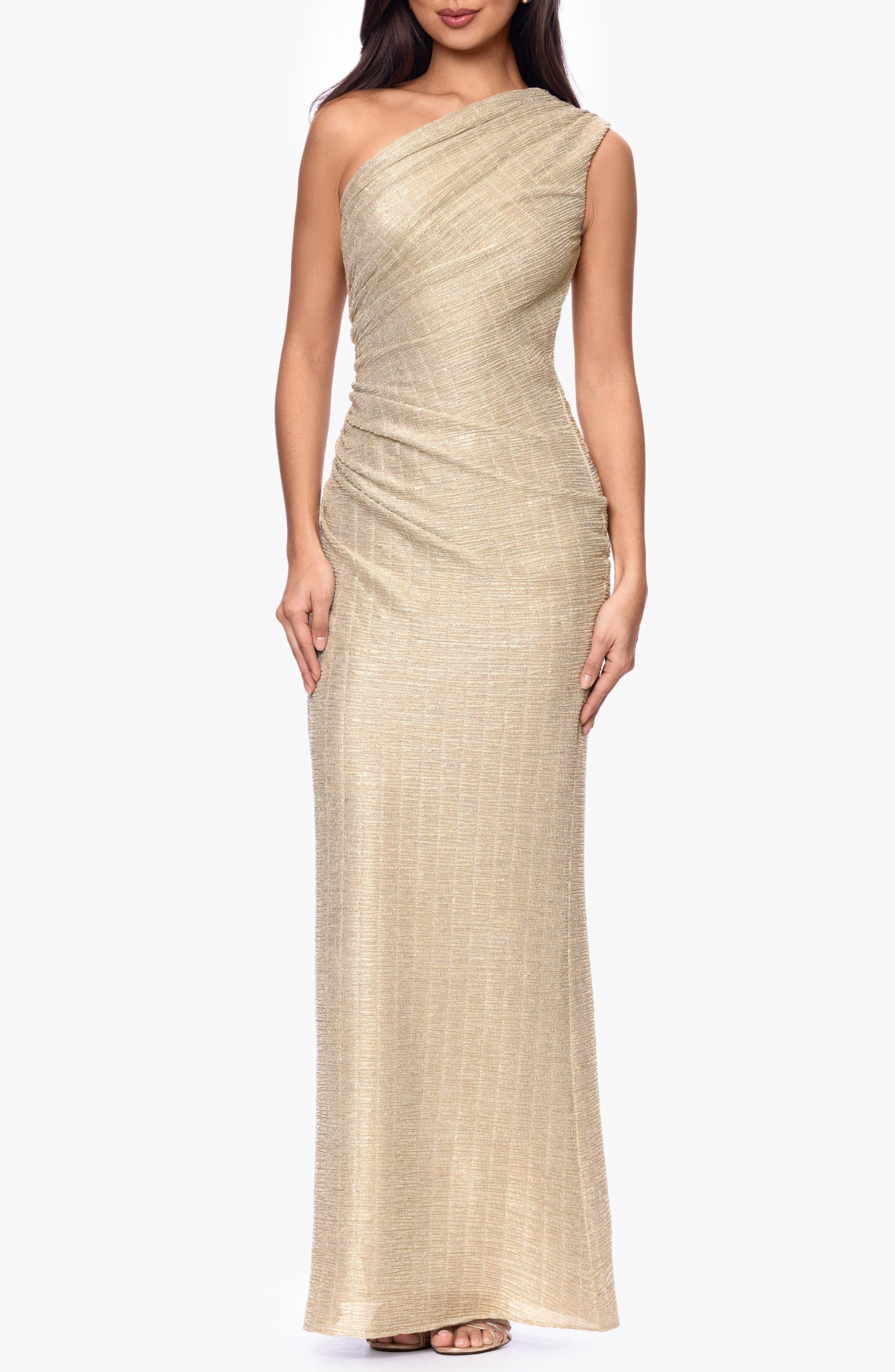 Metallic One-Shoulder Ruched Dress - image 1