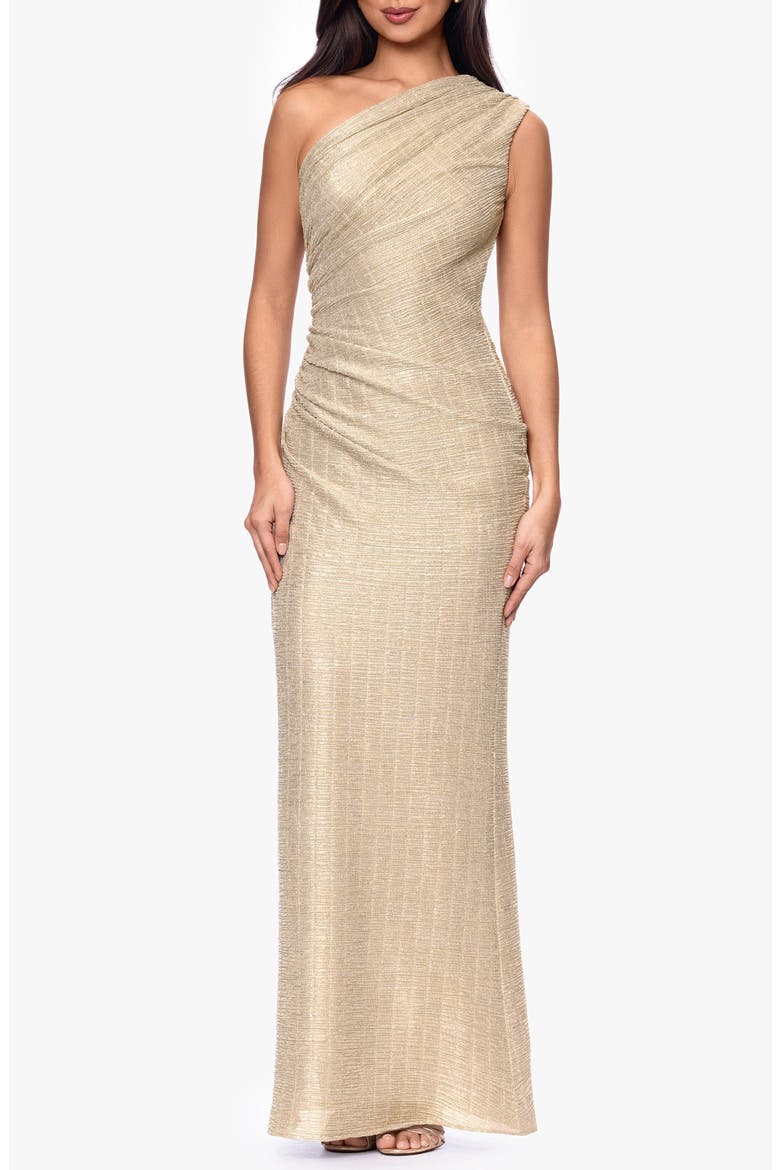 Metallic One-Shoulder Ruched Dress, Main, color, SILVER/ GOLD
