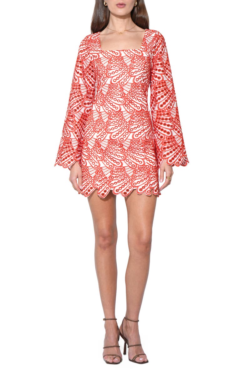 Adelyn Rae Regina Scallop Long Sleeve Minidress, Main, color, White/ Red