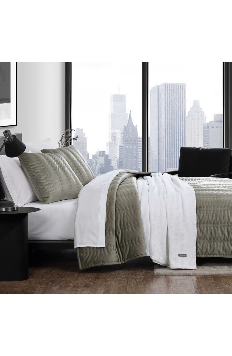 Vera Wang Velvet Linear Stitch Quilt Set, Alternate, color, Silver Leaf