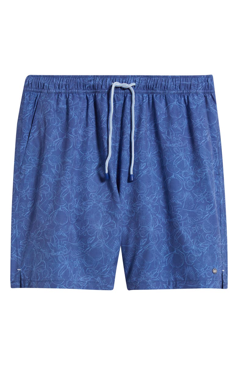 Peter Millar Palmoa Fruit & Bird Print Swim Trunks, Alternate, color, Ocean Blue