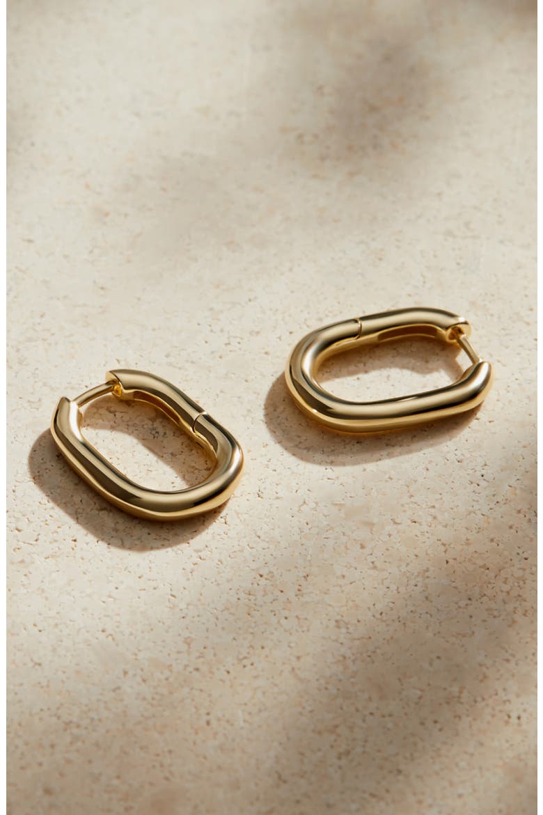 Small Rox Oval Hoop Earrings, Alternate, color, 925 YG