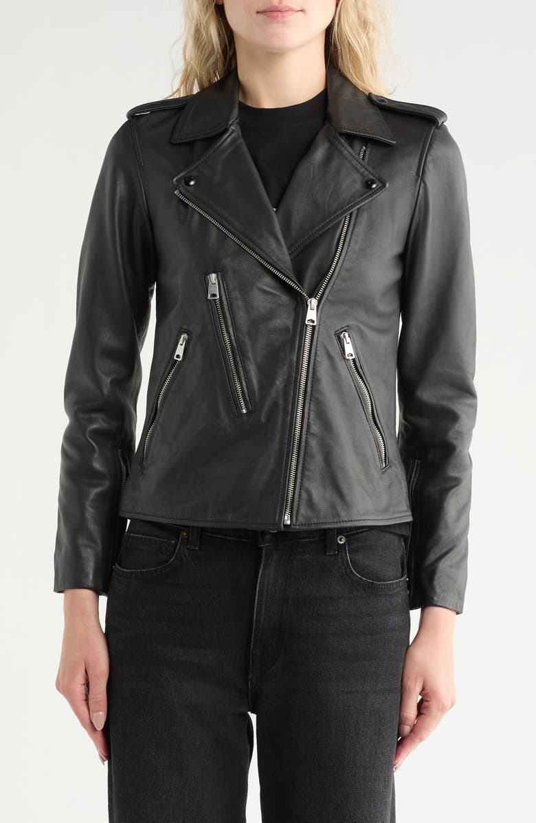 AllSaints Elva Leather Biker Jacket, Alternate, color, Black