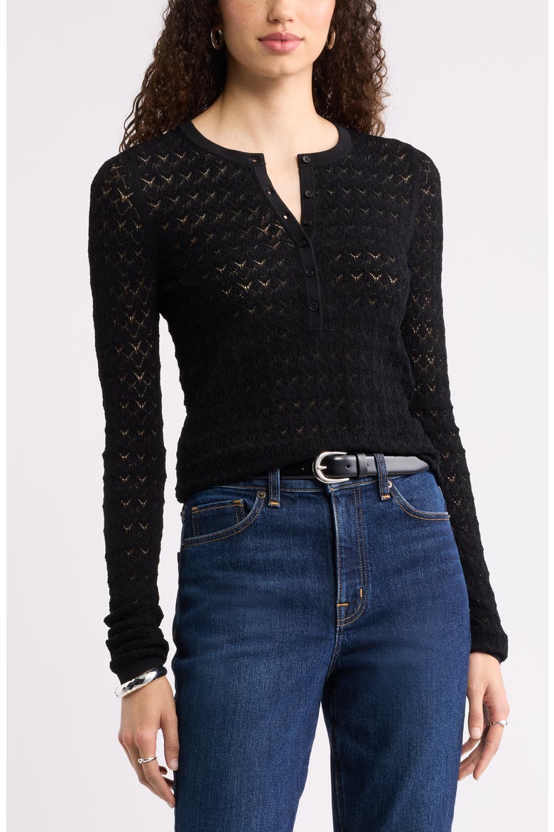 Pointelle Henley, Main, color, BLACK