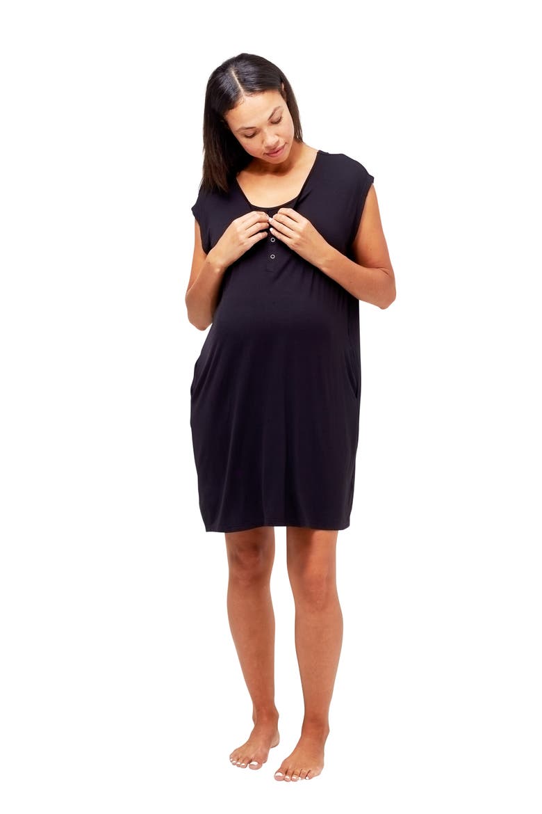 Clementine Maternity & Nursing Nightie, Alternate, color, BLACK