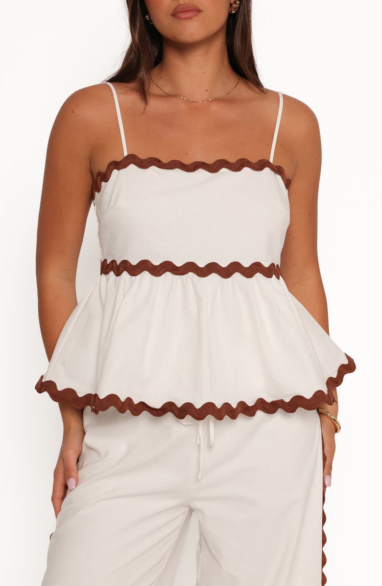 Petal & Pup Mollymook Rickrack Trim Sleeveless Peplum Top, Main, color, White Tan