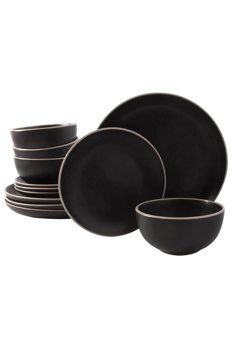 Rockaway 12 Piece Stoneware Dinnerware Set, Main, color, Black