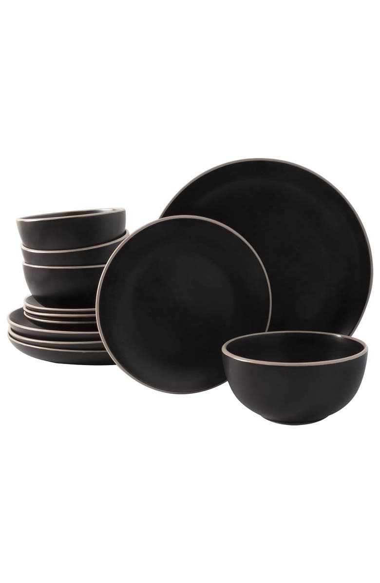 Gibson Home Rockaway 12 Piece Stoneware Dinnerware Set, Main, color, Black