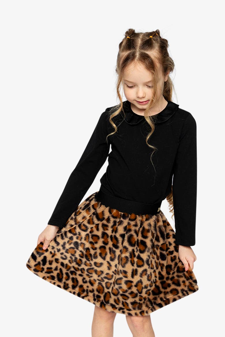 Leopard Faux Fur Elastic Waist A-Line Skirt, Alternate, color, Brown with Leopard Print