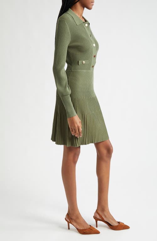 Veronica Beard Lauper Long-sleeve Ribbed Mini Dress In Stone Army