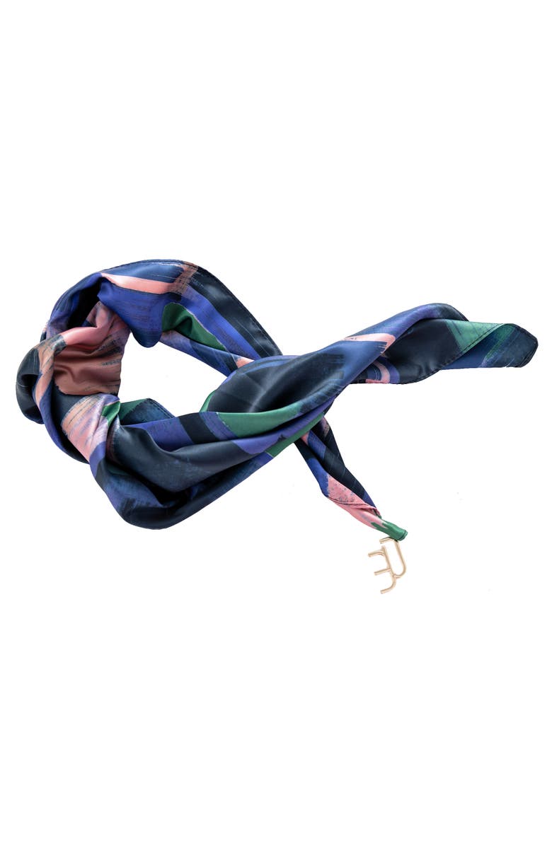 Dai Moda Zion Print Versa Scarf with logo hardware, Alternate, color, Navy Blue