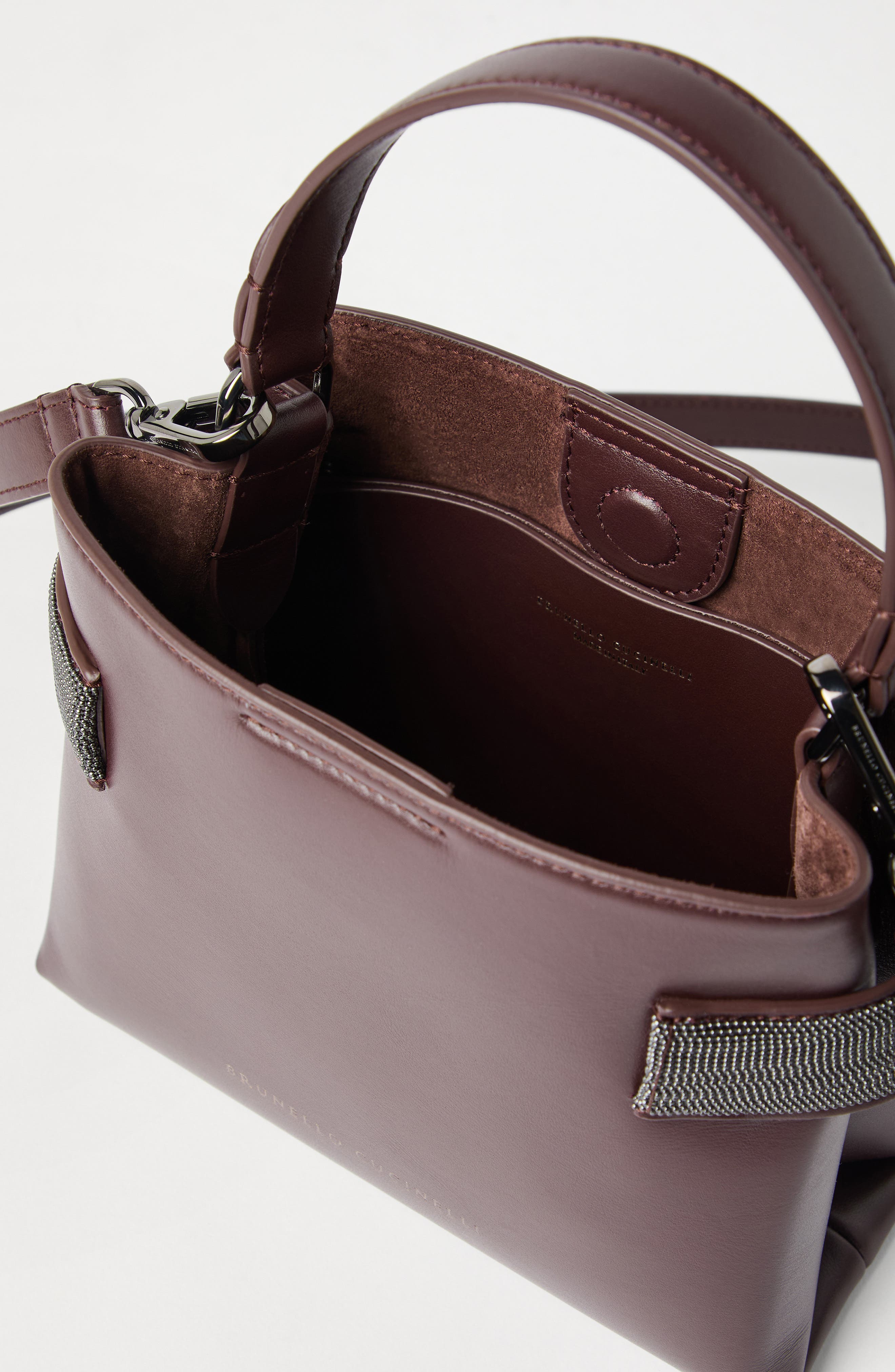 Brunello Cucinelli Small Top-Handle Essence bag, Alternate, color, Burgundy
