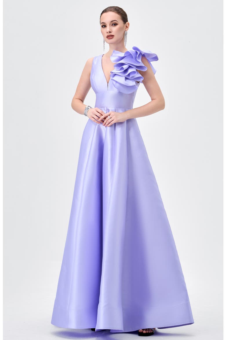 Mirella V Neck Ruffle Gown, Alternate, color, LAVENDER