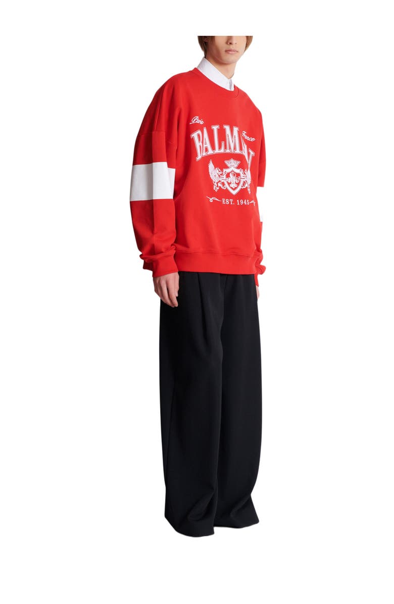 Balmain Boxy Balmain College sweatshirt, Alternate, color, Red
