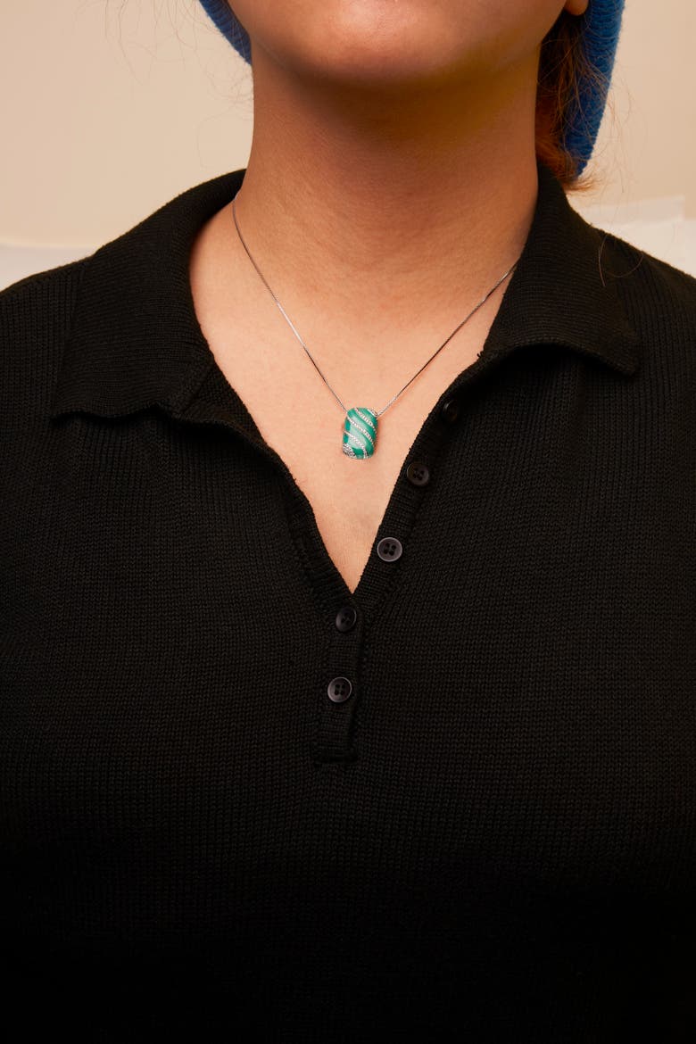 Silver Turquoise Enamel and 1/2 Cttw Diamond Block Pendant Necklace, Alternate, color, White