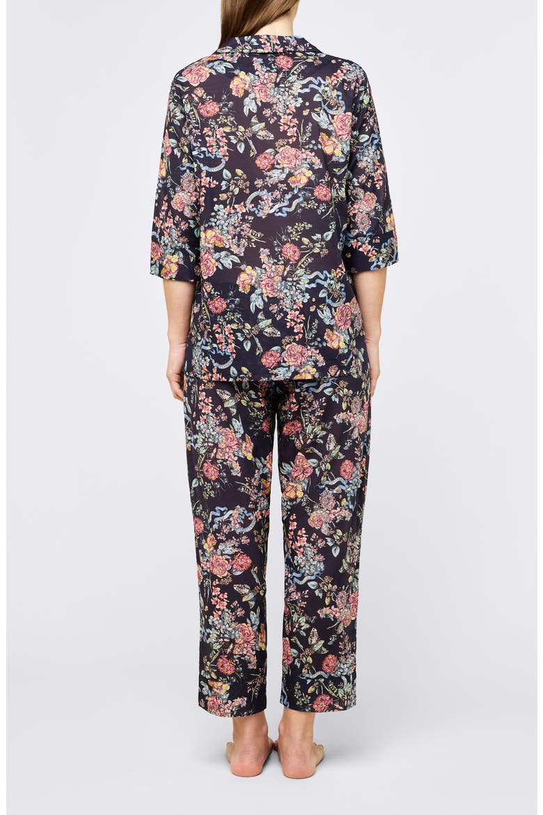 Layla Floral Crop Cotton Voile Pajamas, Alternate, color, NAVY