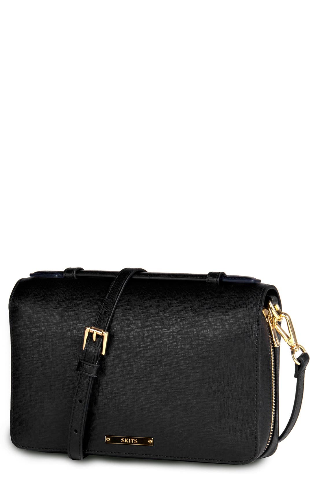 Providence Clever Leather Compact Tech Bag, Main, color, BLACK