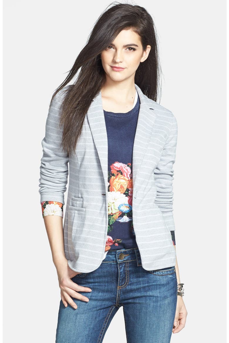 Roll Sleeve Knit Blazer, Main, color, GREY/ GREY STRIPE