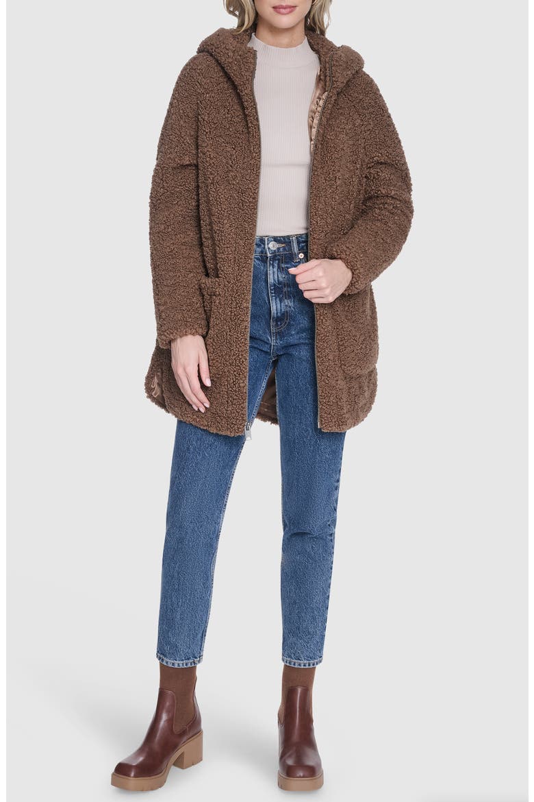 Seneca Faux Shearling Hooded Jacket, Alternate, color, WALNUT