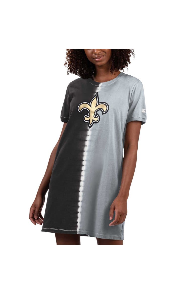 Women's Starter Black New Orleans Saints Ace Tie-Dye T-Shirt Dress, Alternate, color, Black