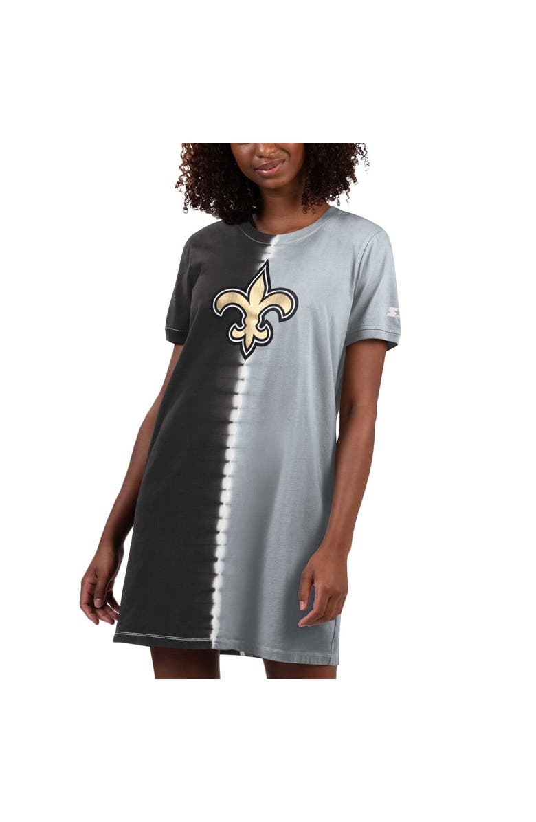 STARTER Women's Starter Black New Orleans Saints Ace Tie-Dye T-Shirt Dress, Alternate, color, 