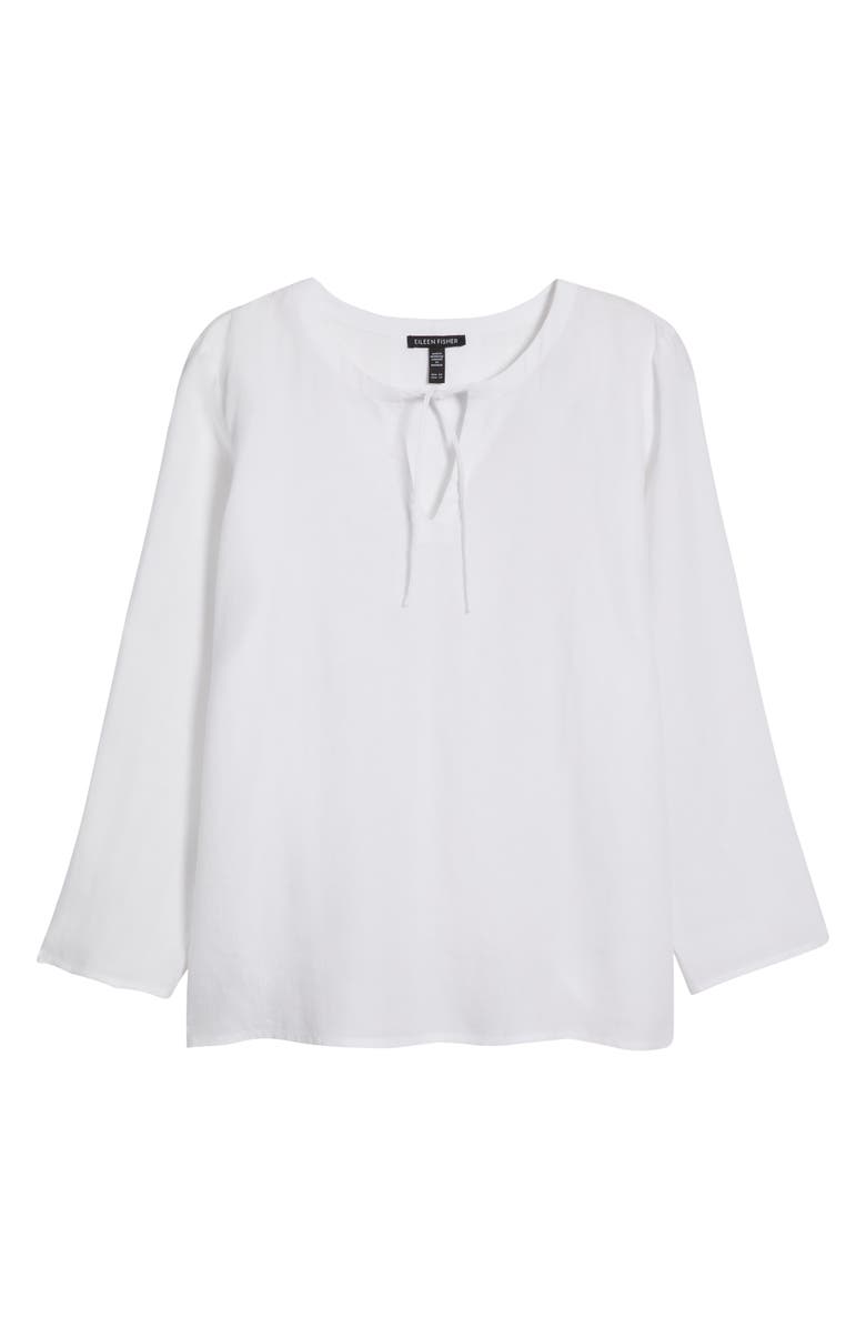 Eileen Fisher Split Neck Organic Linen Top, Alternate, color, White