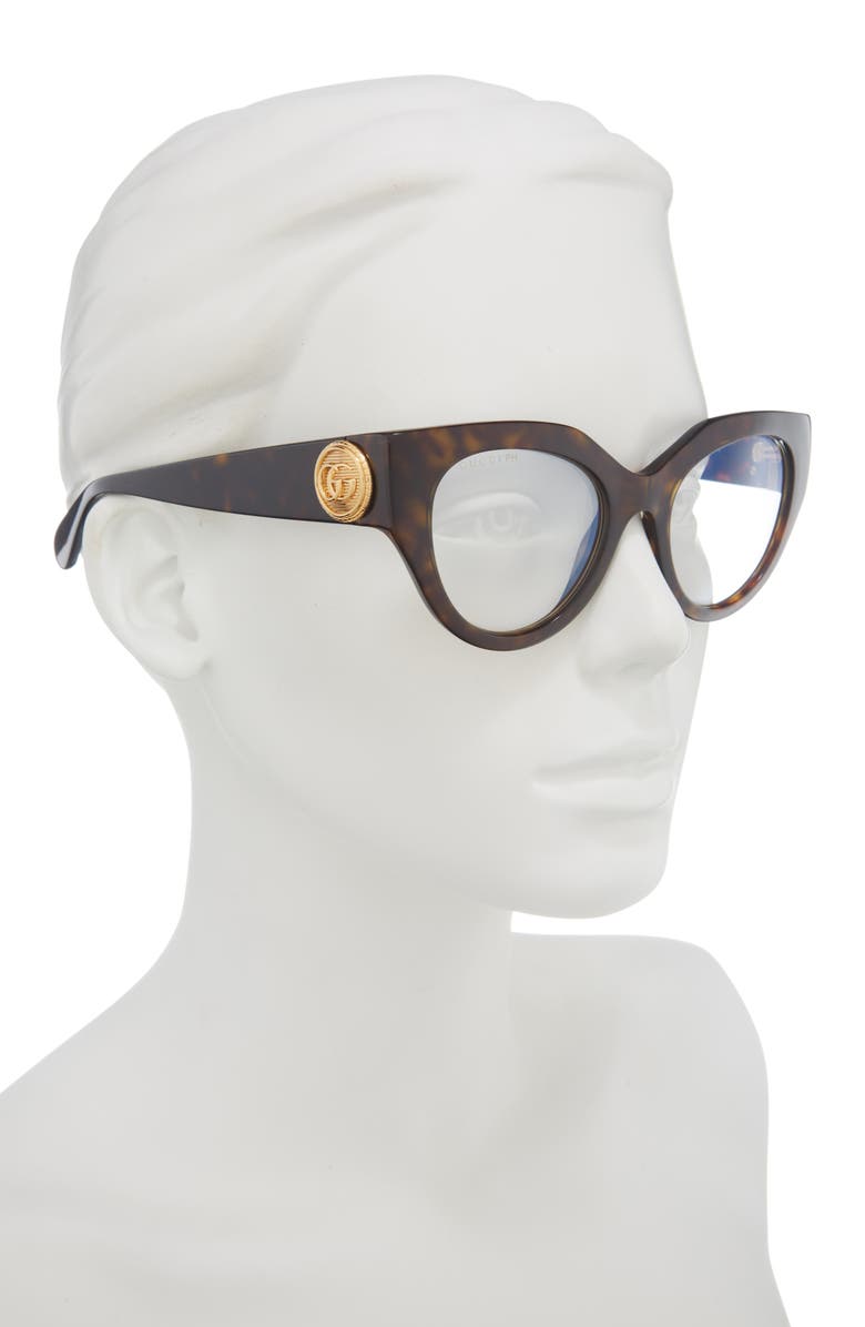 Gucci 52mm Cat Eye Novelty Optical Frames, Alternate, color, Havana Havana Transparent
