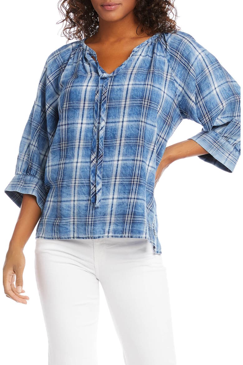 Blouson Sleeve Plaid Peasant Top, Main, color, PLAID