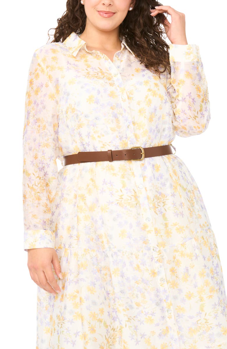 Halogen<sup>®</sup> Floral Print Long Sleeve Maxi Shirtdress, Alternate, color, Egret