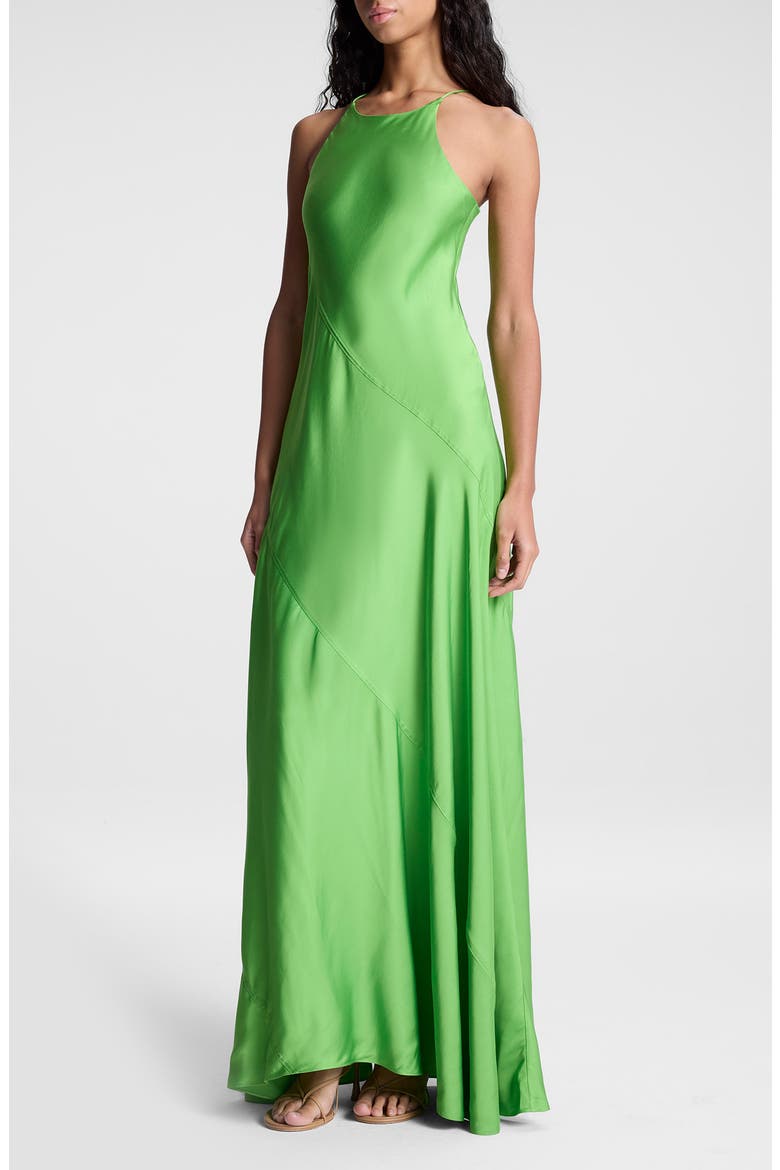Sybil Bias Cut Satin Maxi Dress, Main, color, LILY GREEN