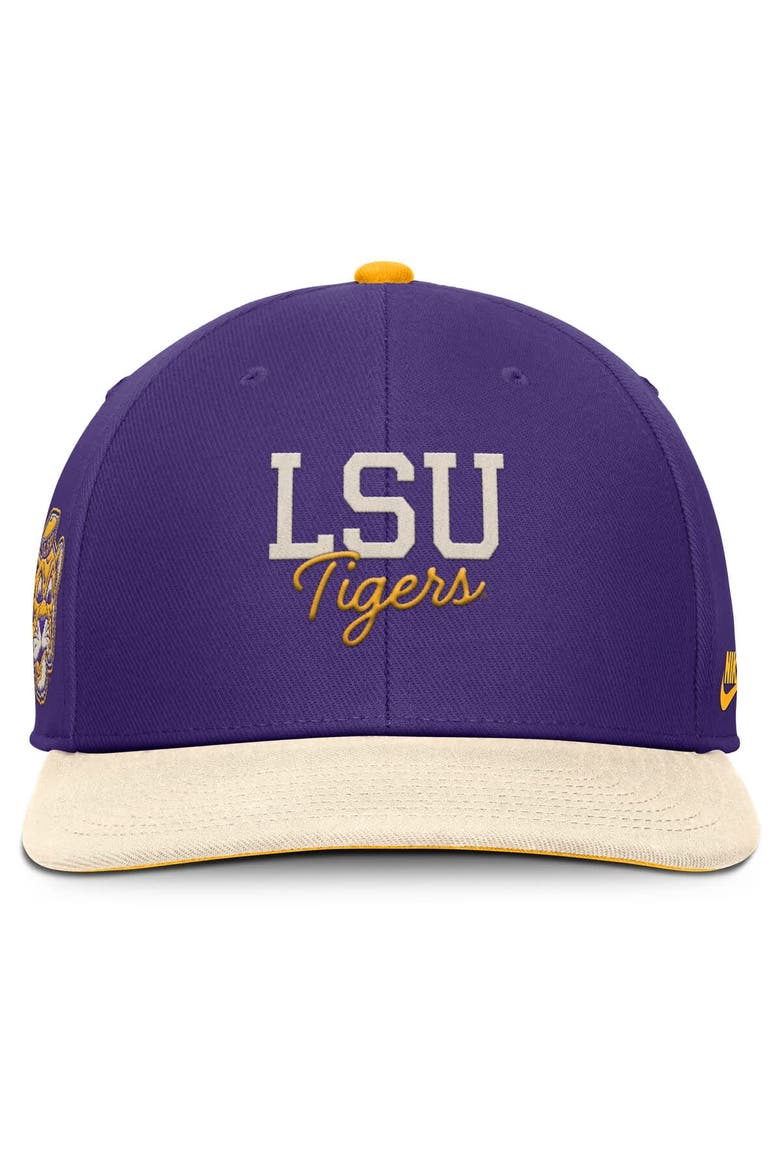 Men's Nike Purple/Cream LSU Tigers Pro Legacy Script Snapback Hat, Alternate, color, Purple