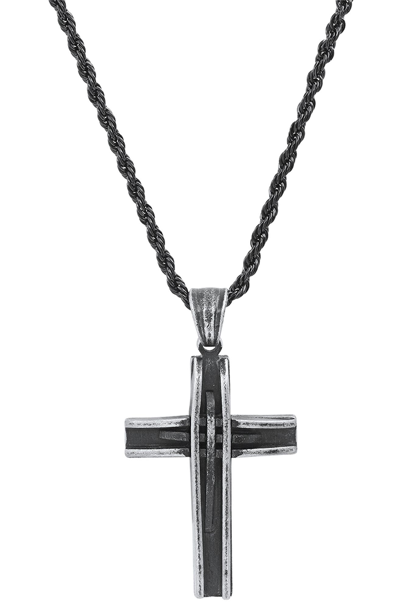 HMY JEWELRY Stainless Steel Oxidized Cross Necklace