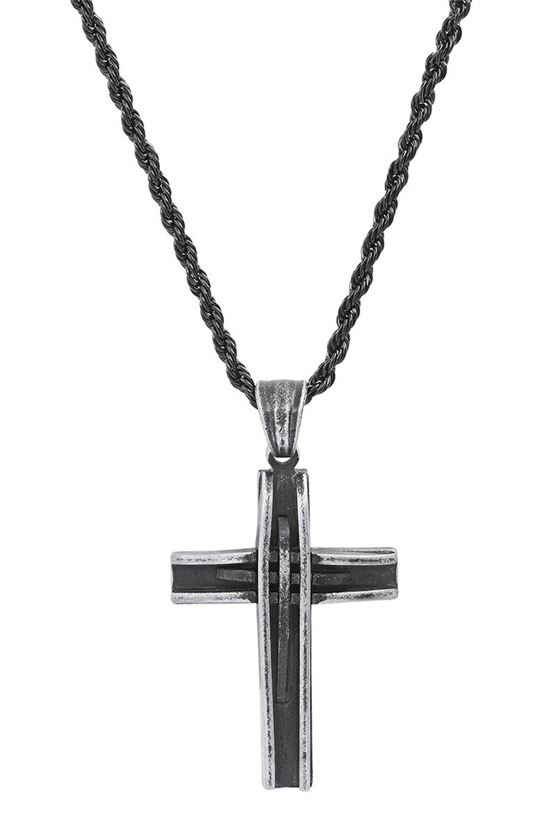 Stainless Steel Oxidized Cross Necklace, Main, color, BLACK