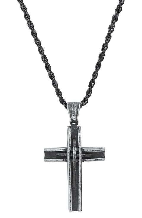 Stainless Steel Oxidized Cross Necklace