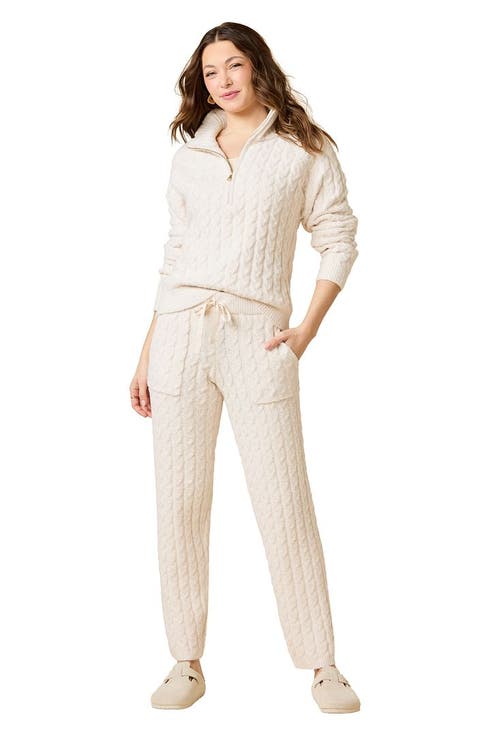 Cable Knit Marshmallow 1/2 Zip With Tapered Pant Set