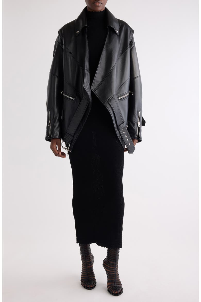 Upside Down Leather Jacket, Alternate, color, BLACK