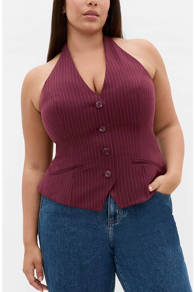 Cora Halter Pinstripe Vest, Main, color, BERRY/ BLUE STR