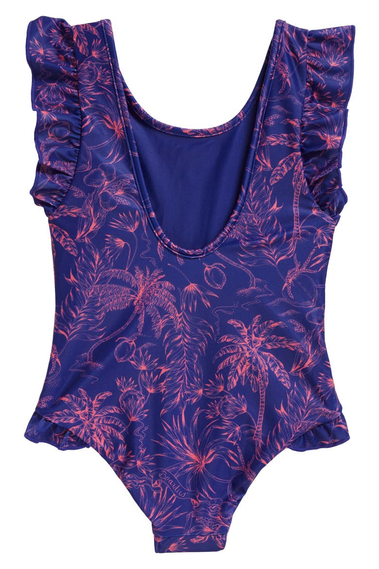 Kids' Palms Ruffle One-Piece Swimsuit, Alternate, color, BLUE