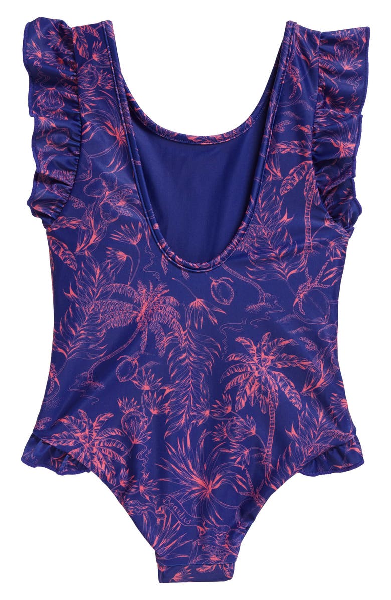 Boardies Kids' Palms Ruffle One-Piece Swimsuit, Alternate, color, Blue